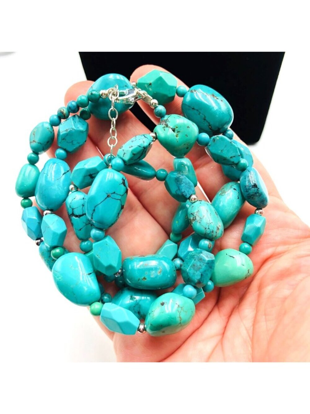 Sally C Treasures Womens Necklace Sterling Silver Blue Turquoise 26 Inch